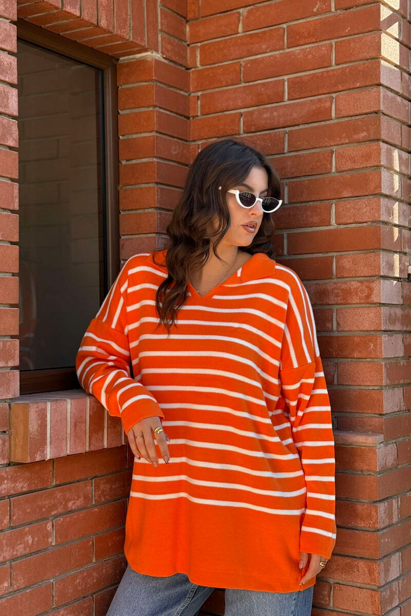 SIMPLE STRIPED WOMEN SWEATER ORANGE/PORTOKALLI - 4