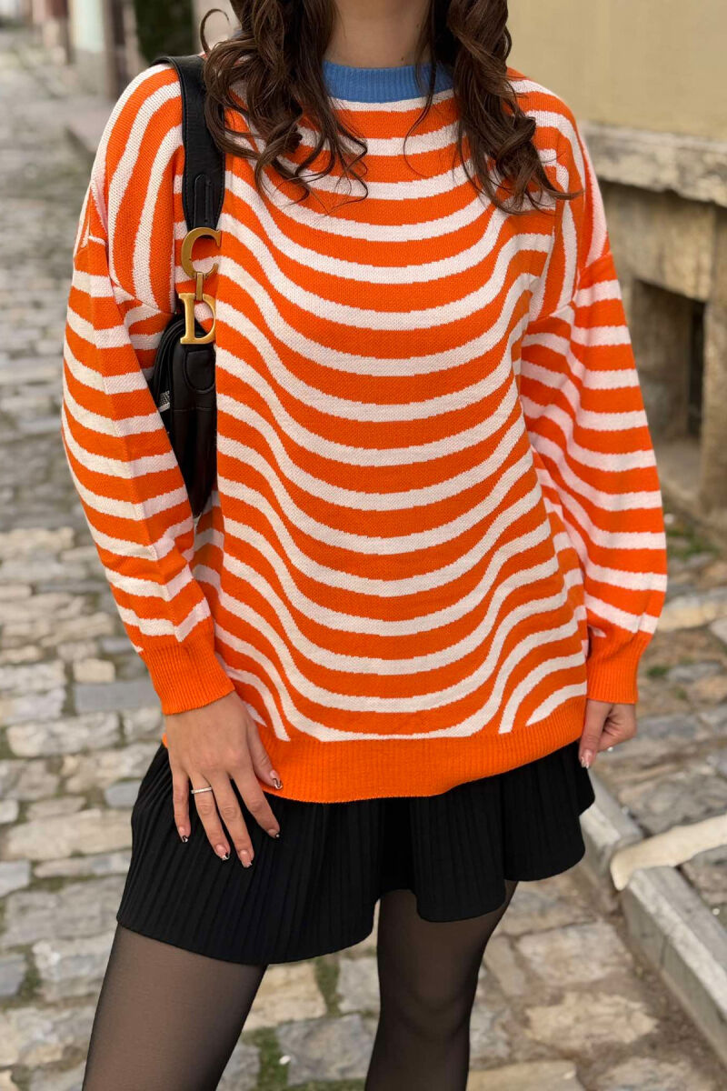 SIMPLE STRIPED WOMEN SWEATER ORANGE/PORTOKALLI - 1