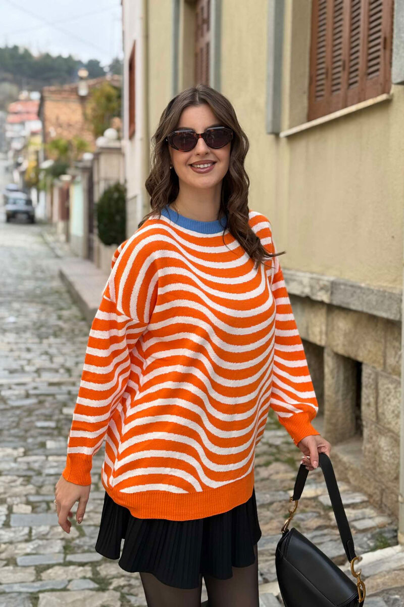 SIMPLE STRIPED WOMEN SWEATER ORANGE/PORTOKALLI - 2