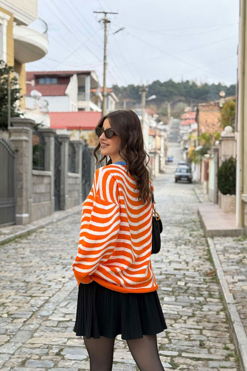 SIMPLE STRIPED WOMEN SWEATER ORANGE/PORTOKALLI - 3