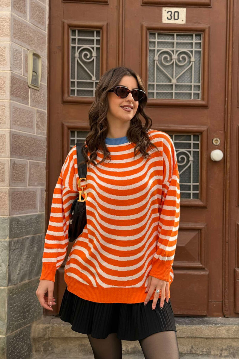 SIMPLE STRIPED WOMEN SWEATER ORANGE/PORTOKALLI - 4