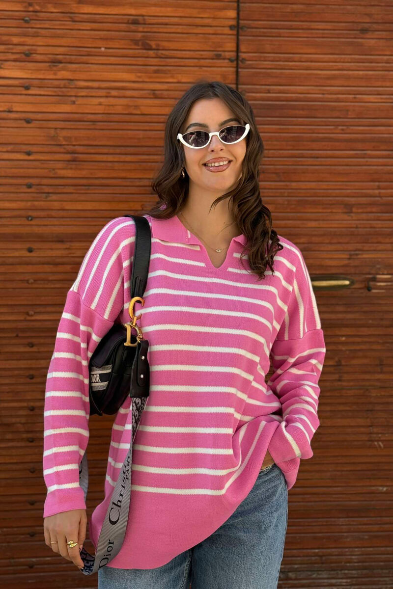 SIMPLE STRIPED WOMEN SWEATER PINK/ROZE - 1