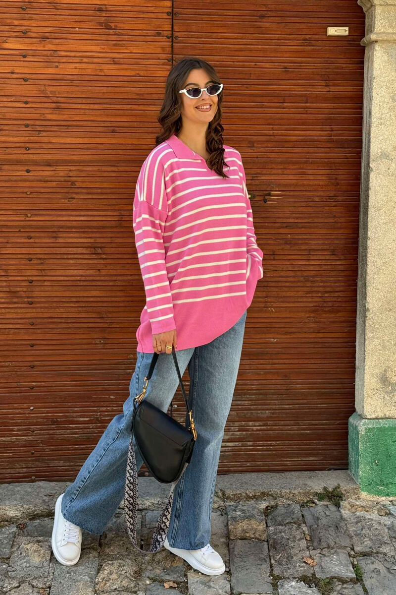 SIMPLE STRIPED WOMEN SWEATER PINK/ROZE - 3