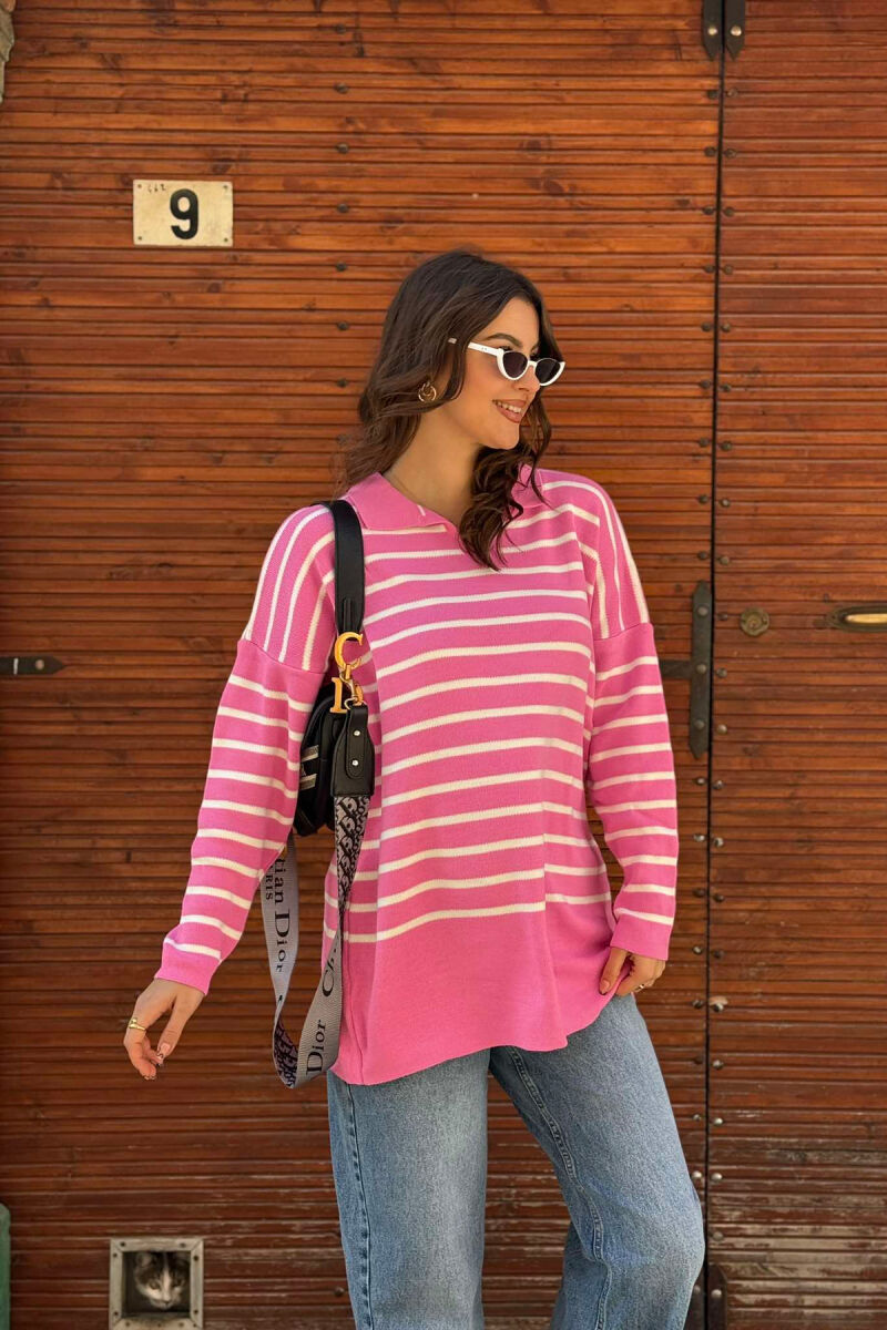 SIMPLE STRIPED WOMEN SWEATER PINK/ROZE - 4