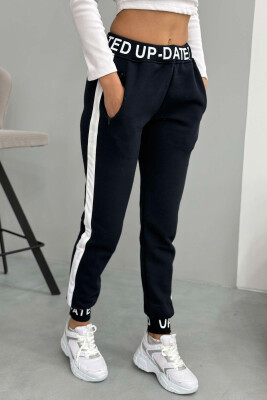 STRIPED FLUFFY WOMEN SWEATPANTS DARK BLUE/BEE 