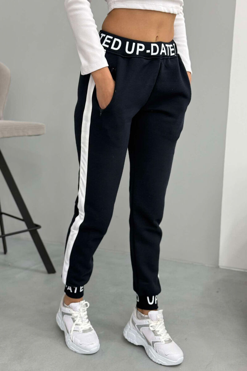 STRIPED FLUFFY WOMEN SWEATPANTS DARK BLUE/BEE - 1