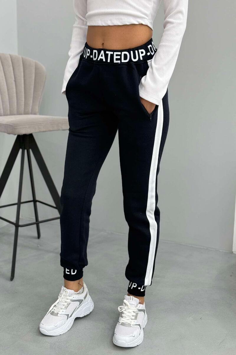 STRIPED FLUFFY WOMEN SWEATPANTS DARK BLUE/BEE - 4