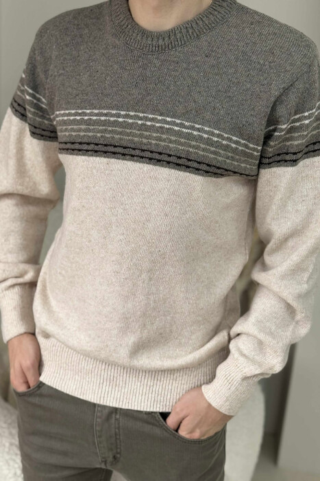 SIMPLE STRIPES KNITTED MEN SWEATER BEIGE/BEZHE - 2