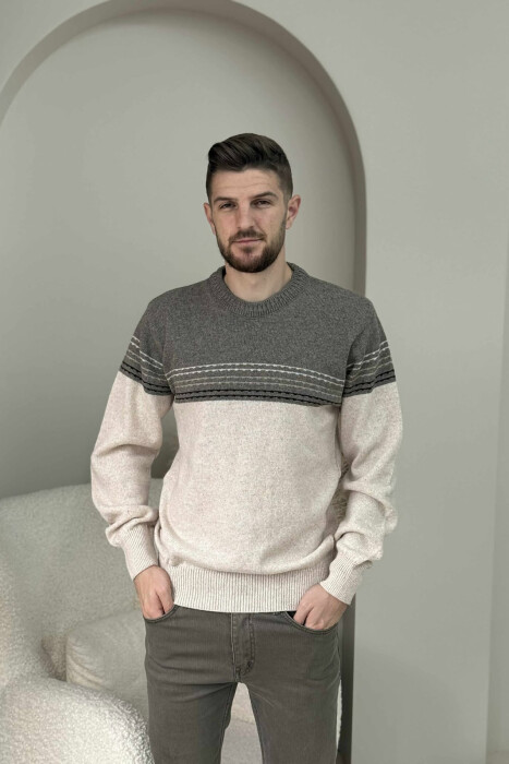 SIMPLE STRIPES KNITTED MEN SWEATER BEIGE/BEZHE - 3
