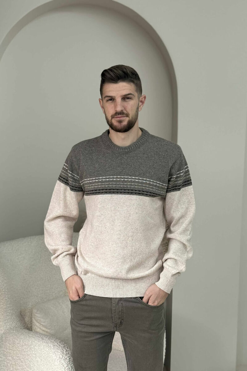 SIMPLE STRIPES KNITTED MEN SWEATER BEIGE/BEZHE - 3