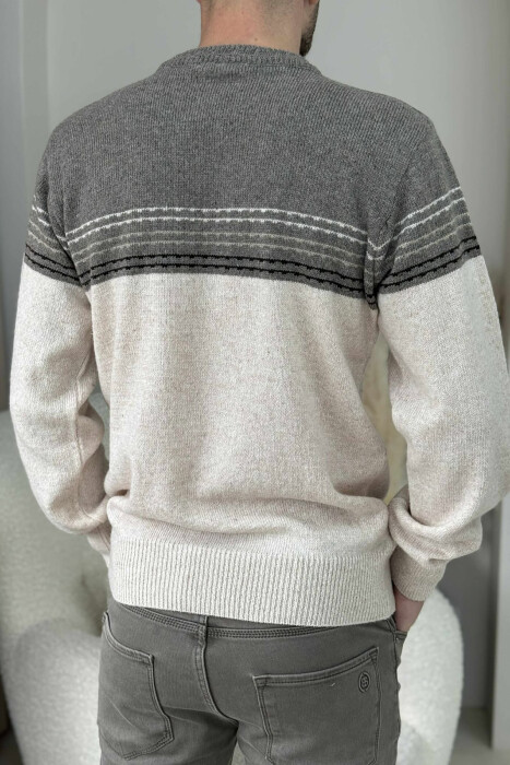 SIMPLE STRIPES KNITTED MEN SWEATER BEIGE/BEZHE - 4