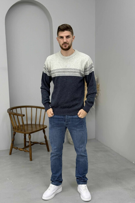 SIMPLE STRIPES KNITTED MEN SWEATER BLUE/BLU 
