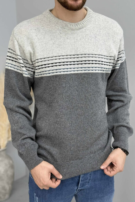 SIMPLE STRIPES KNITTED MEN SWEATER DARK GREY/GEE - 2