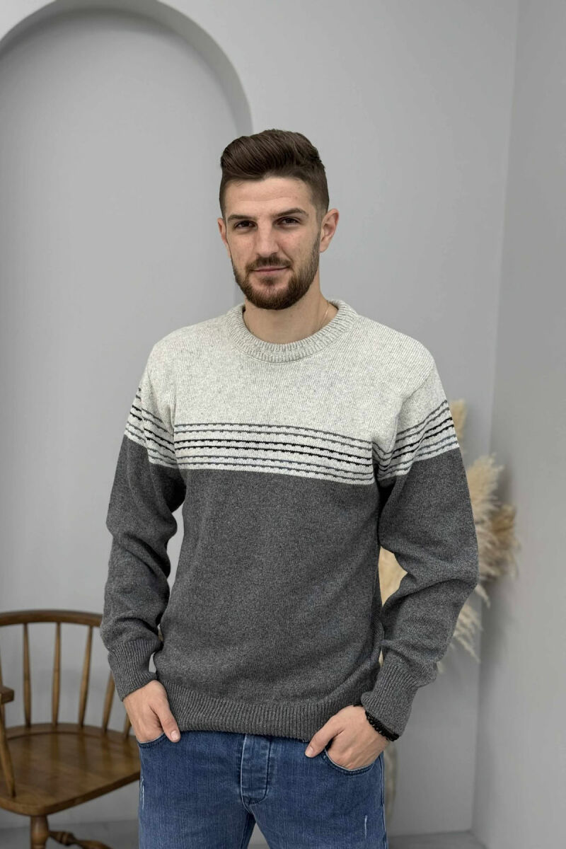SIMPLE STRIPES KNITTED MEN SWEATER DARK GREY/GEE - 3