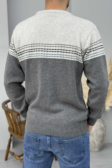 SIMPLE STRIPES KNITTED MEN SWEATER DARK GREY/GEE - 4