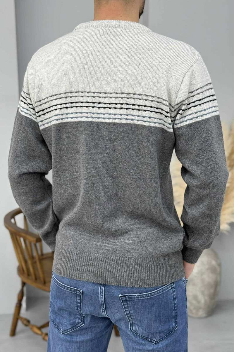 SIMPLE STRIPES KNITTED MEN SWEATER DARK GREY/GEE - 4