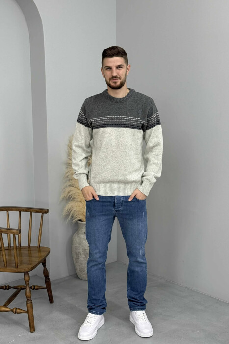 SIMPLE STRIPES KNITTED MEN SWEATER LIGHT GREY/GZ 
