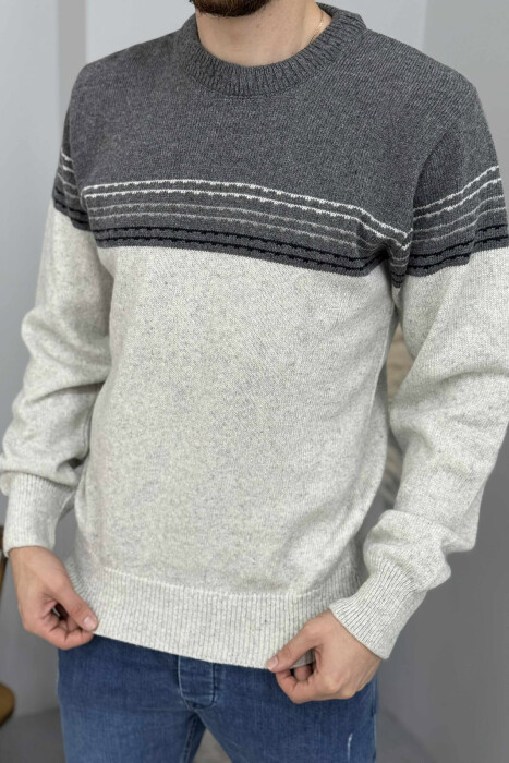 SIMPLE STRIPES KNITTED MEN SWEATER LIGHT GREY/GZ - 2