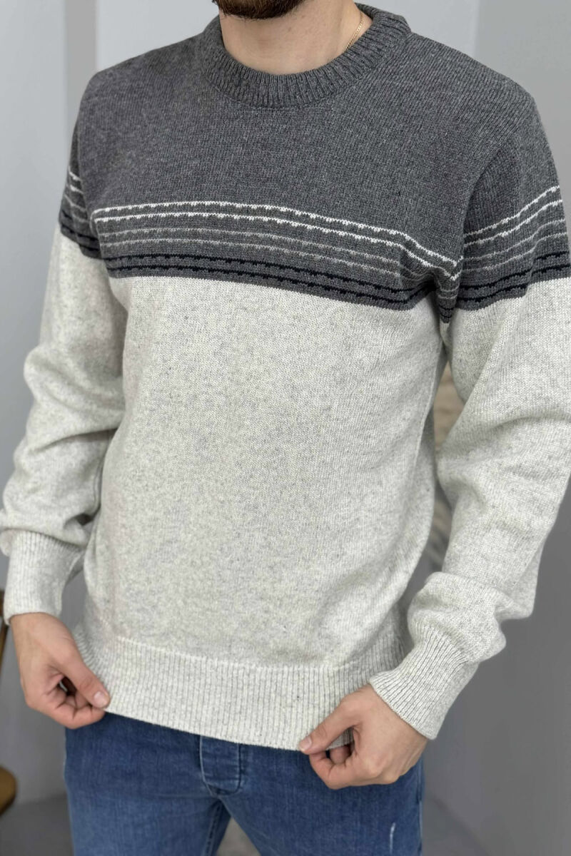 SIMPLE STRIPES KNITTED MEN SWEATER LIGHT GREY/GZ - 2
