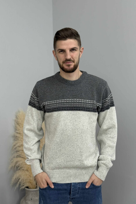 SIMPLE STRIPES KNITTED MEN SWEATER LIGHT GREY/GZ - 3