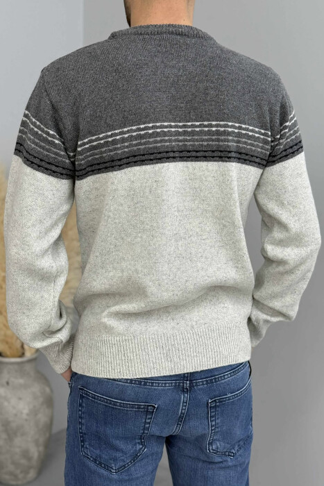 SIMPLE STRIPES KNITTED MEN SWEATER LIGHT GREY/GZ - 4