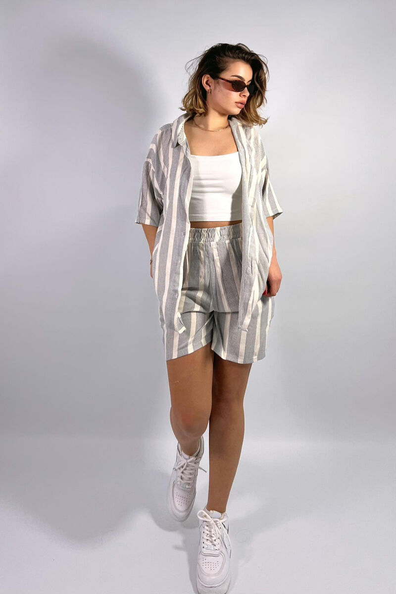 SIMPLE STRIPES SHORTS+SHIRT WOMEN SET CREAM-LIGHTBLUE/KRBZ - 1