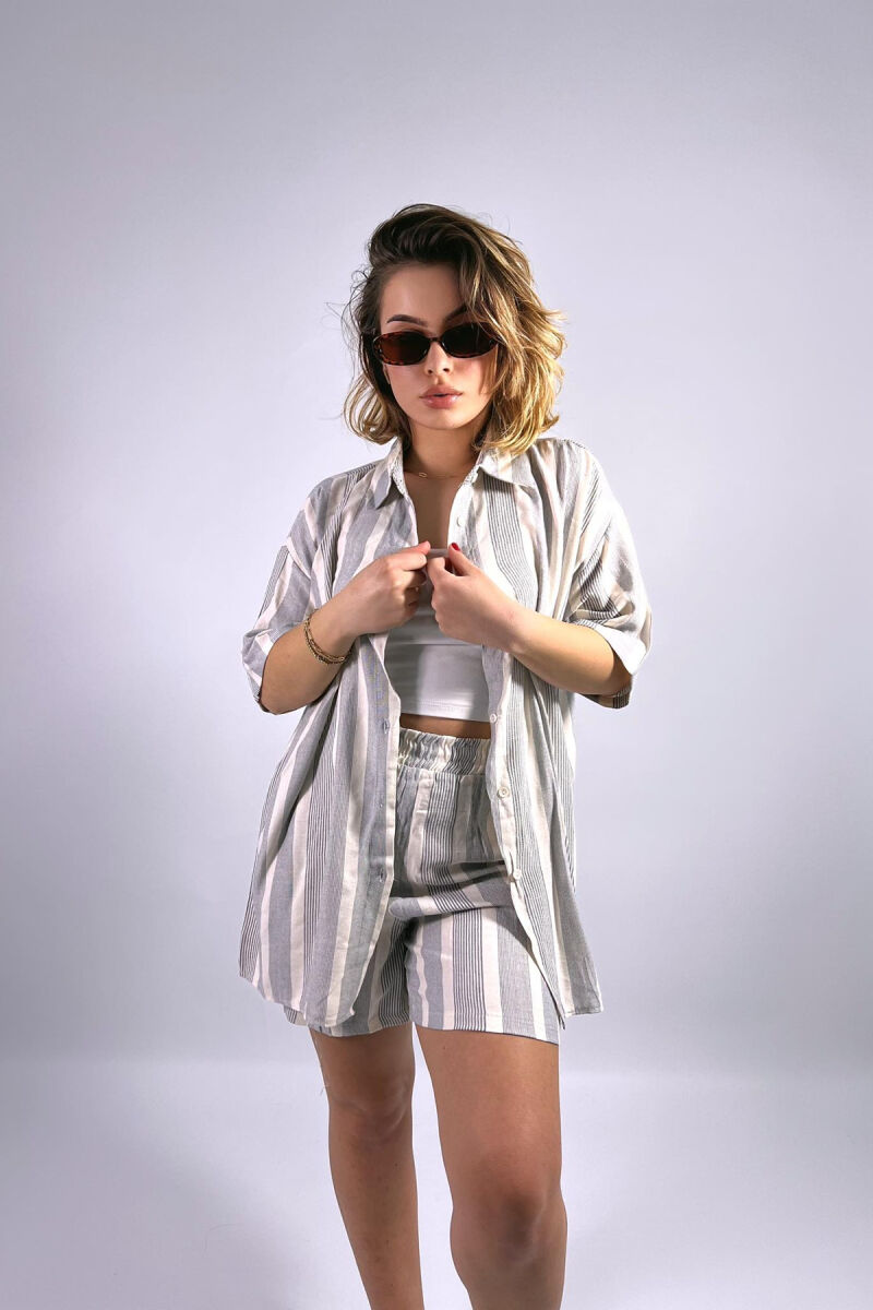 SIMPLE STRIPES SHORTS+SHIRT WOMEN SET CREAM-LIGHTBLUE/KRBZ - 3