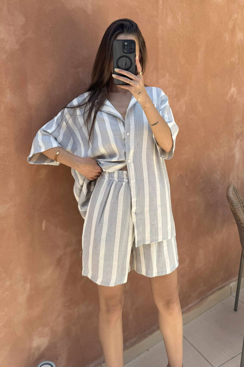 SIMPLE STRIPES SHORTS+SHIRT WOMEN SET CREAM-LIGHTBLUE/KRBZ - 1