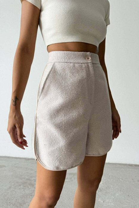 SIMPLE STRIPES WOMEN SHORTS BEIGE/BEZHE - KLAUDIO FASHION