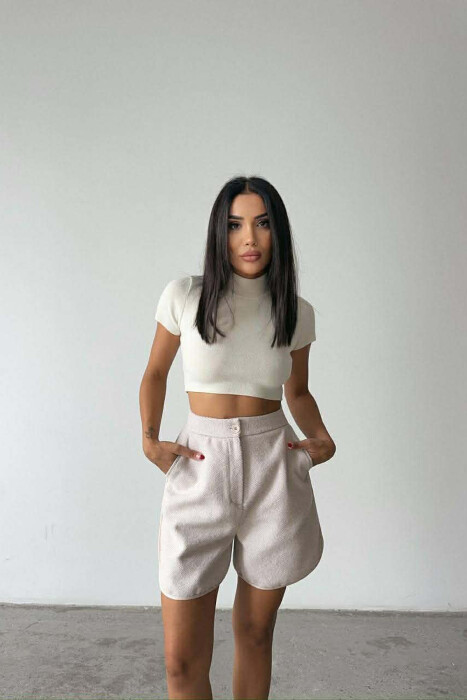 SIMPLE STRIPES WOMEN SHORTS BEIGE/BEZHE - 2