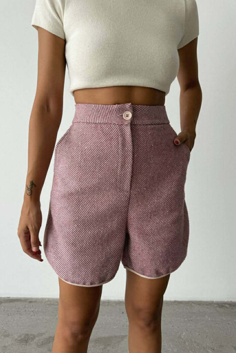 SIMPLE STRIPES WOMEN SHORTS POWDER/PUDER - KLAUDIO FASHION