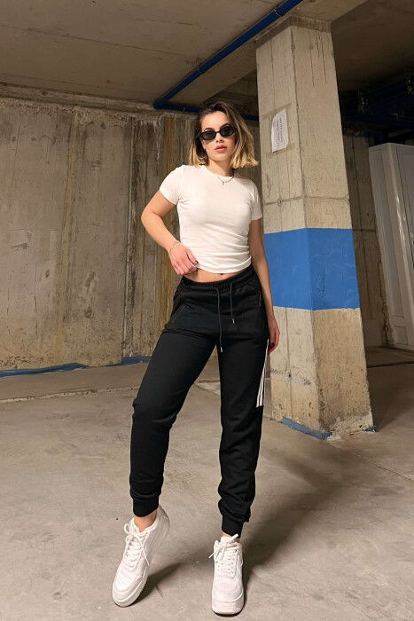 SIMPLE STRIPES WOMEN SWEATPANTS BLACK/ E ZEZE - 1