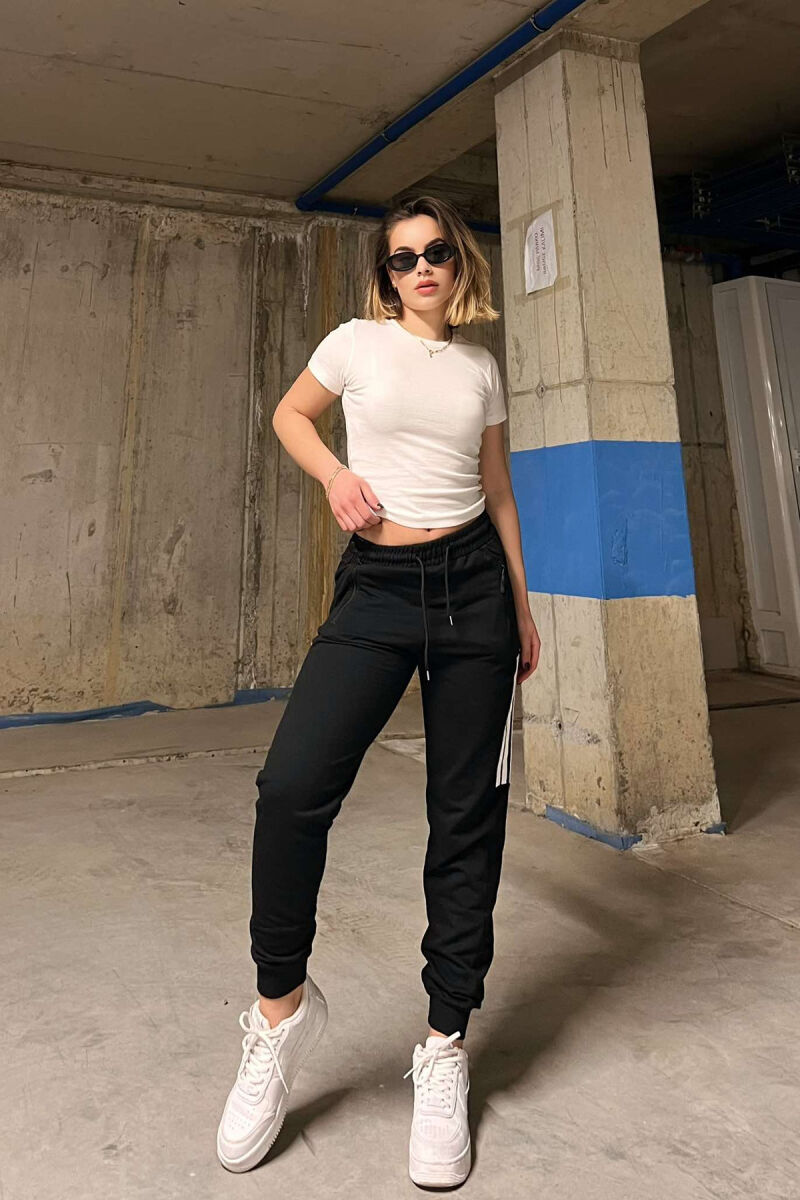 SIMPLE STRIPES WOMEN SWEATPANTS BLACK/ E ZEZE - 1