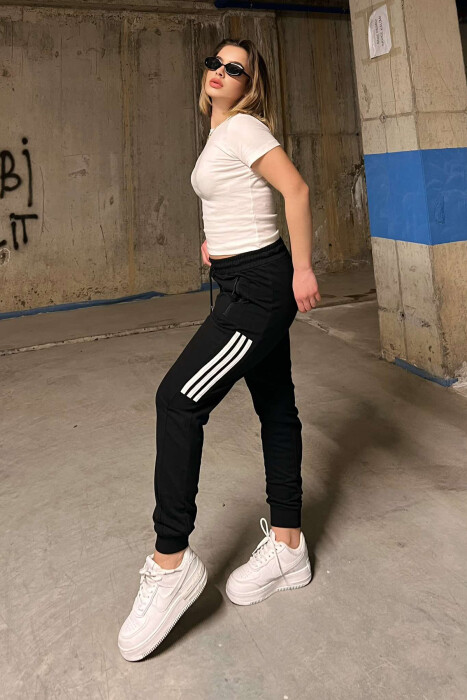 SIMPLE STRIPES WOMEN SWEATPANTS BLACK/ E ZEZE - 2
