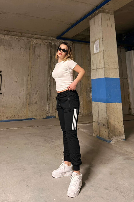 SIMPLE STRIPES WOMEN SWEATPANTS BLACK/ E ZEZE - 4