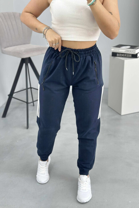 SIMPLE STRIPES WOMEN SWEATPANTS DARK BLUE/BEE - 2