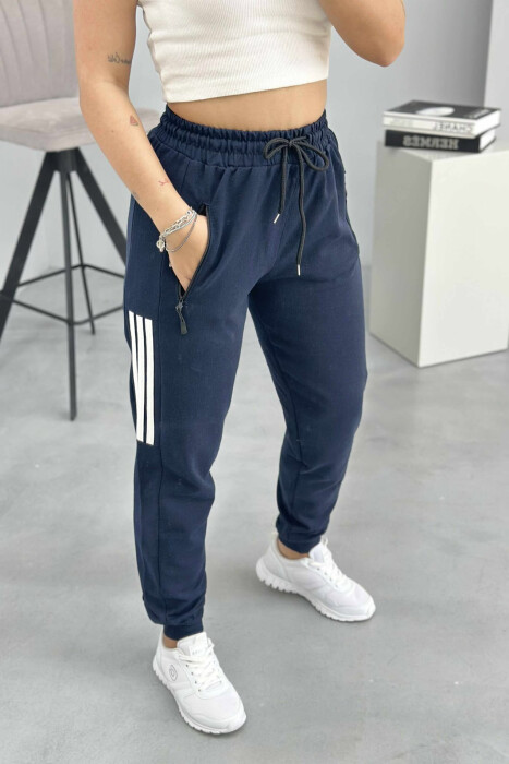 SIMPLE STRIPES WOMEN SWEATPANTS DARK BLUE/BEE - 4