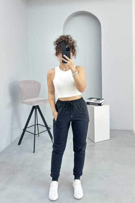 SIMPLE STRIPES WOMEN SWEATPANTS DARK GREY/GEE - KLAUDIO FASHION