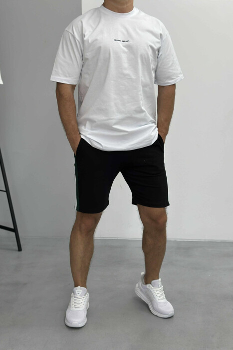 SIMPLE T-SHIRT+SHORTS MEN SET WHITE-BLACK/BAZE - 1
