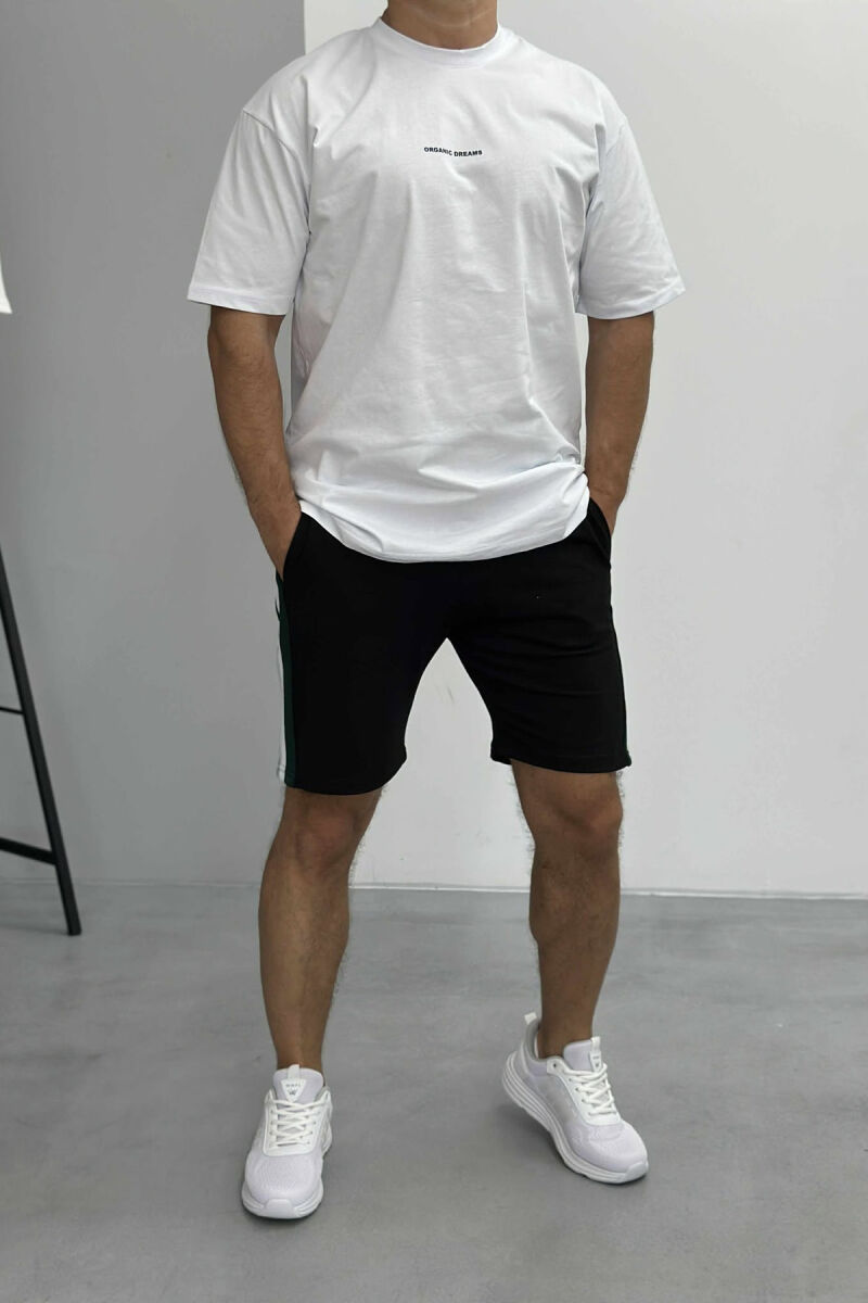 SIMPLE T-SHIRT+SHORTS MEN SET WHITE-BLACK/BAZE - 1