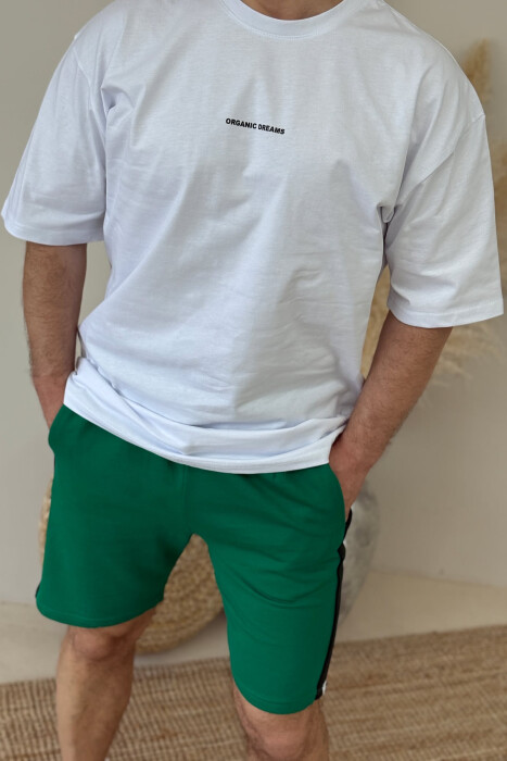 SIMPLE T-SHIRT+SHORTS MEN SET WHITE/GREEN-BAJE - 2