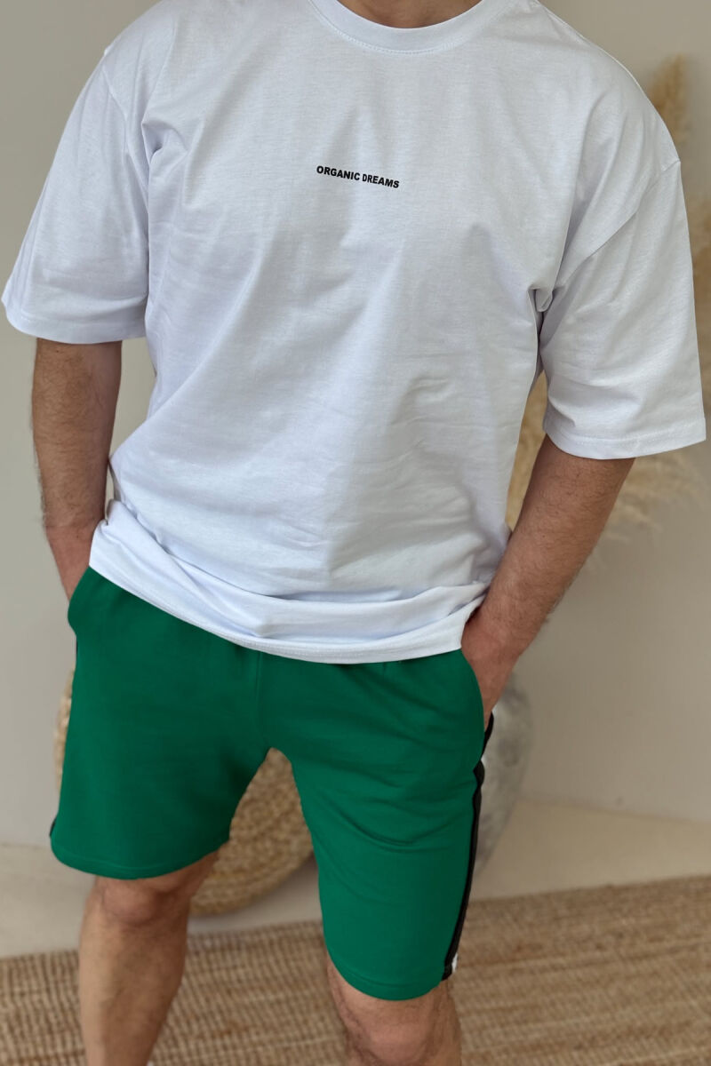 SIMPLE T-SHIRT+SHORTS MEN SET WHITE/GREEN-BAJE - 2