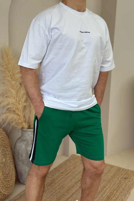 SIMPLE T-SHIRT+SHORTS MEN SET WHITE/GREEN-BAJE - 5