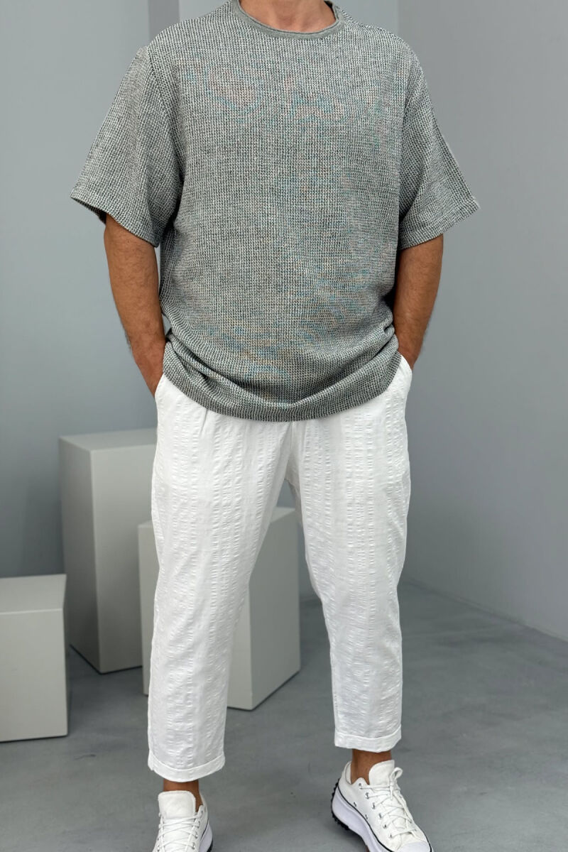 SIMPLE TEXTURED MEN T-SHIRT GREY/GRI - 1