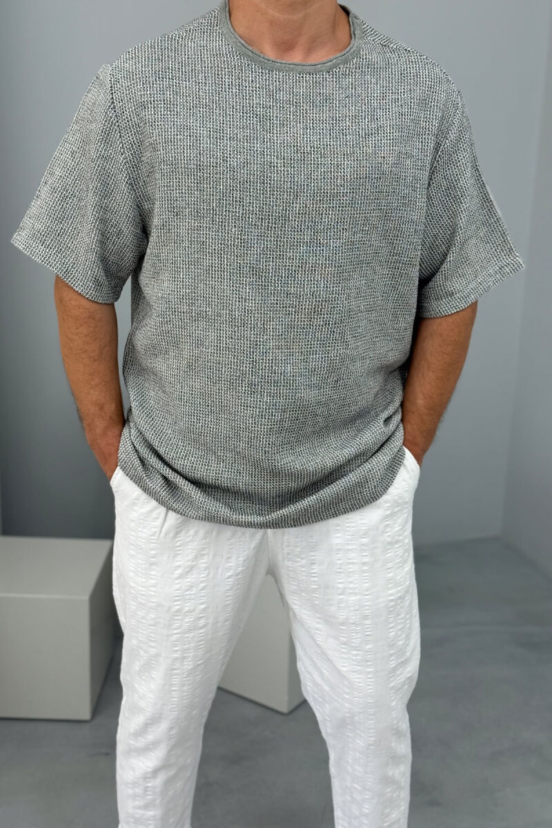SIMPLE TEXTURED MEN T-SHIRT GREY/GRI - 2