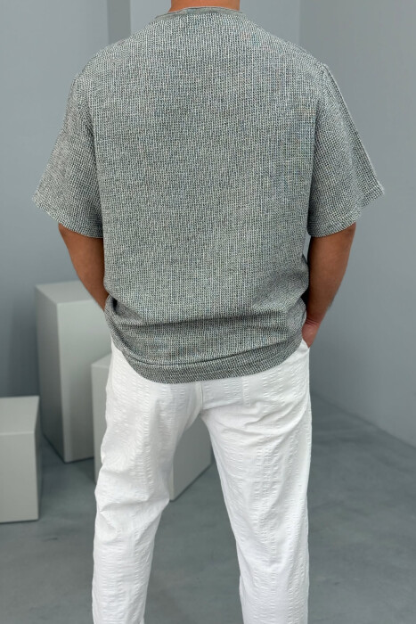 SIMPLE TEXTURED MEN T-SHIRT GREY/GRI - 3