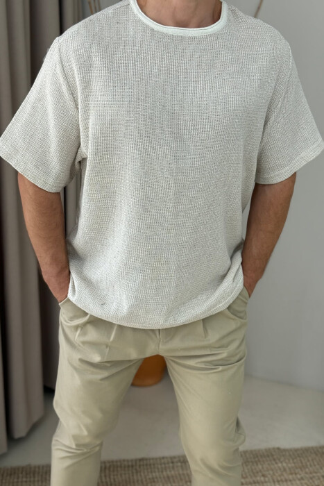 SIMPLE TEXTURED MEN T-SHIRT LIGHT BEIGE/BZHZB - 2
