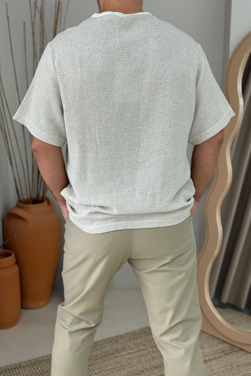 SIMPLE TEXTURED MEN T-SHIRT LIGHT BEIGE/BZHZB - 3