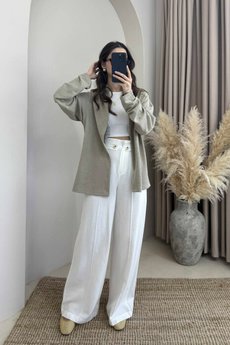 SIMPLE TEXTURED WOMEN CARDIGAN BEIGE/BEZHE - 1