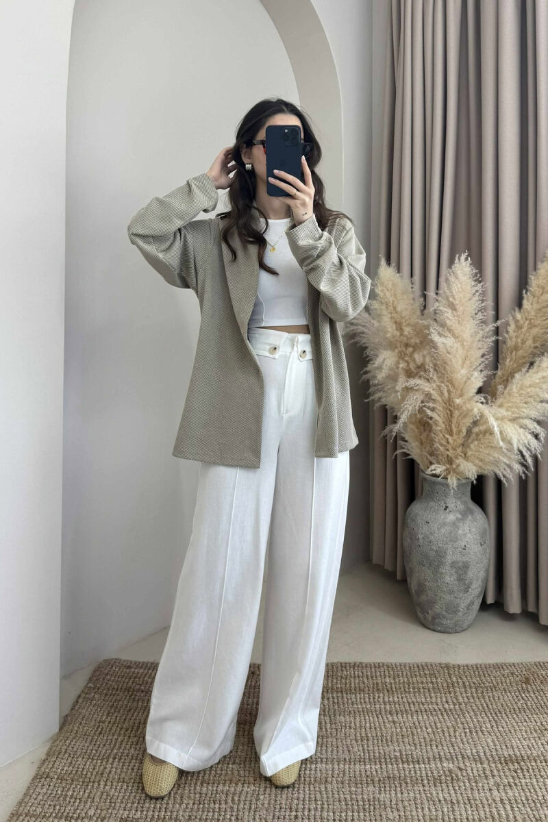SIMPLE TEXTURED WOMEN CARDIGAN BEIGE/BEZHE - 1